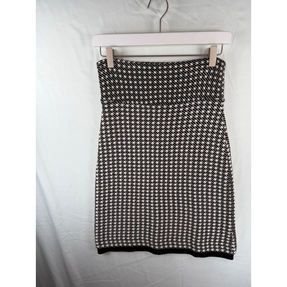 St. John Collection Marie‎ Gray Black Cream Wool Knit Pencil Skirt Womens Medium